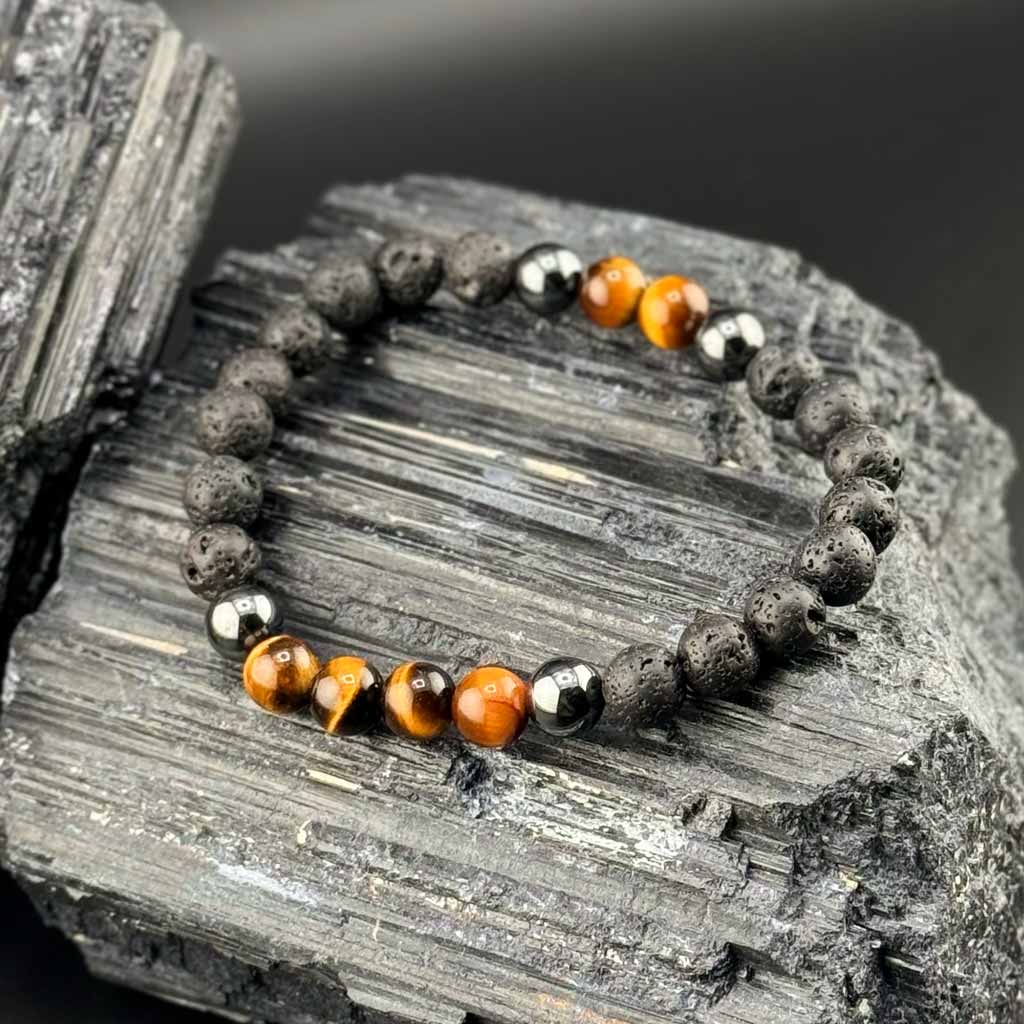 Maskulines Armband Lava Hämatit Tigerauge rtw