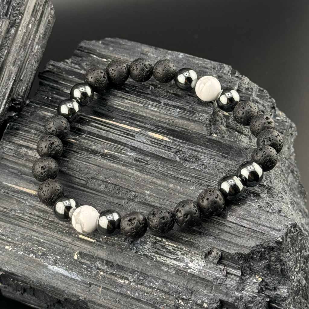 Maskulines Armband Lava Hämatit Howlith rtw