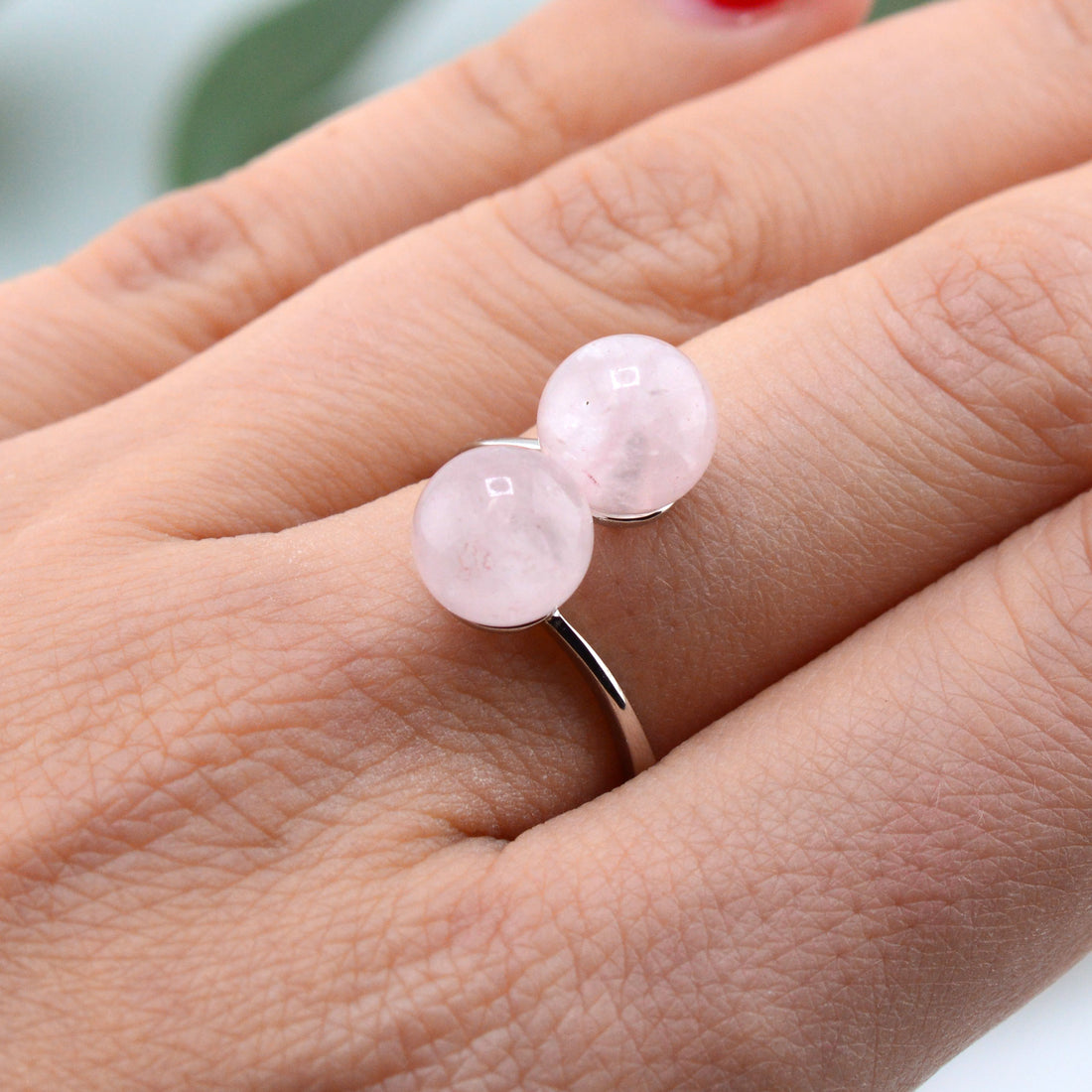 Rosenquarz Silber Ring