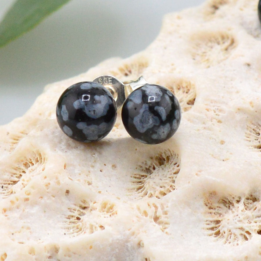 Schneeflocken Obsidian Ohrstecker