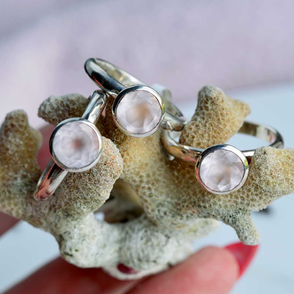 Rosenquarz facettiert Ring Silber