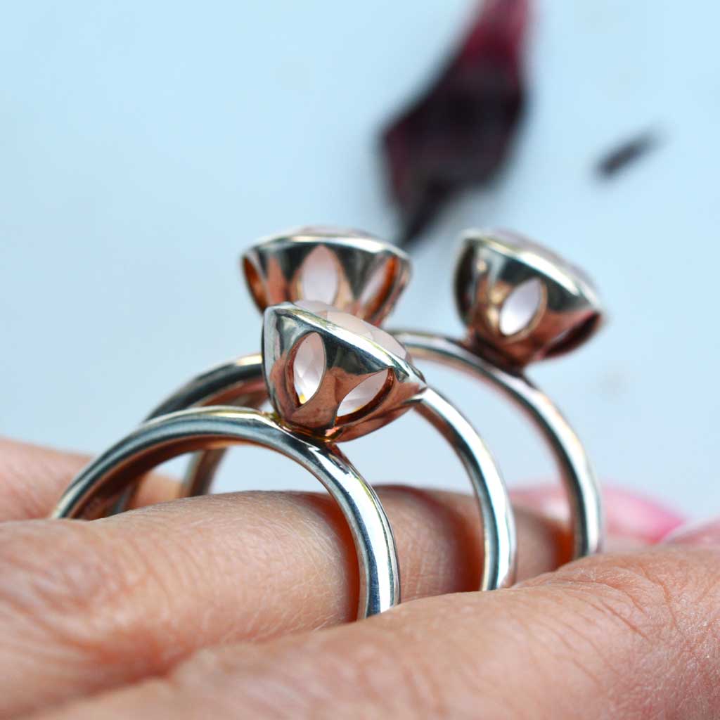 Rosenquarz facettiert Ring Silber