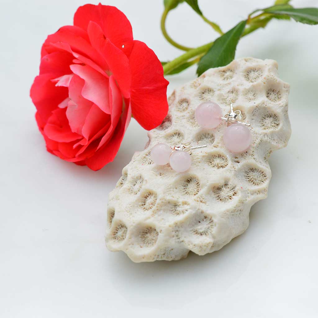 Rosenquarz Ohrstecker facettiert/glatt