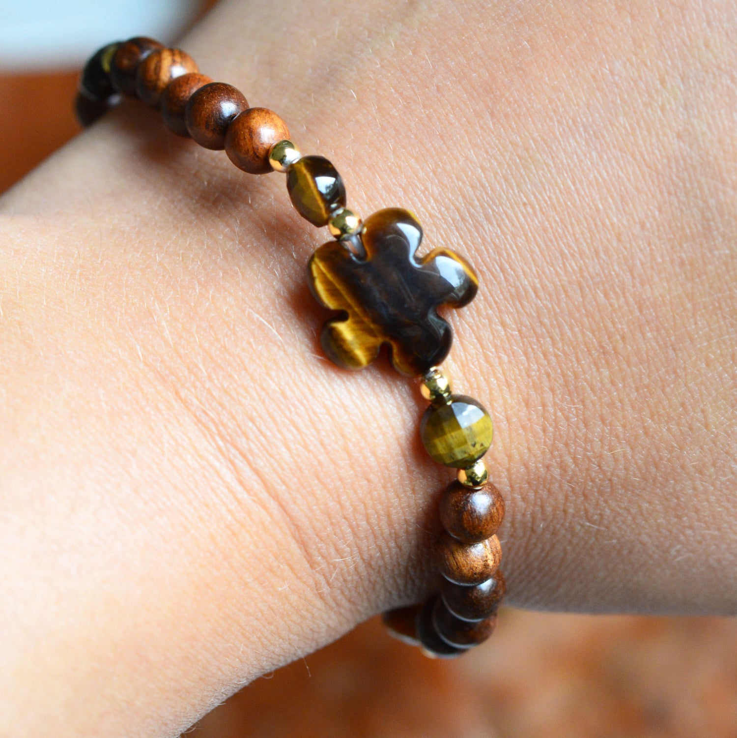 Tigerauge x Rosenholz Armband