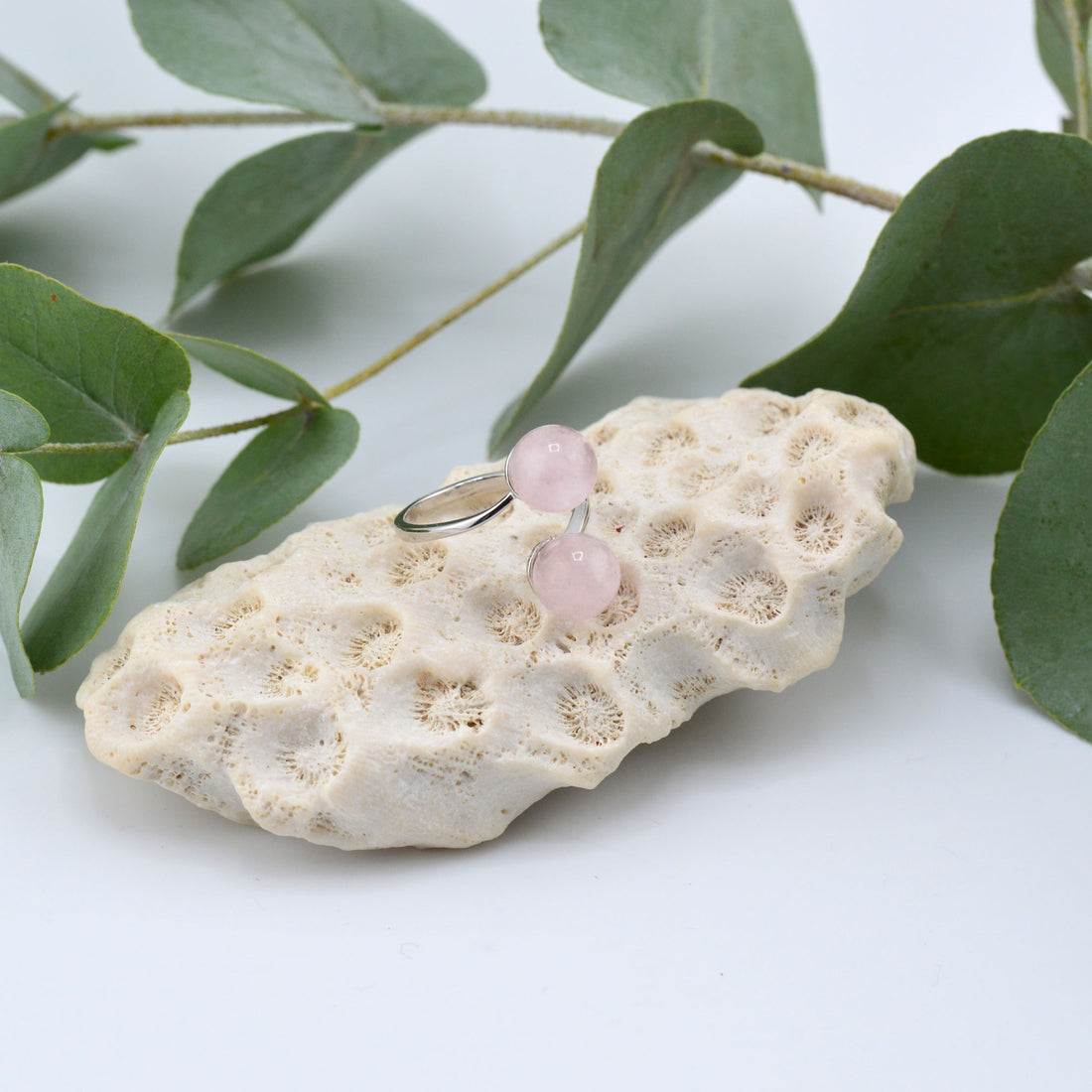 Rosenquarz Silber Ring