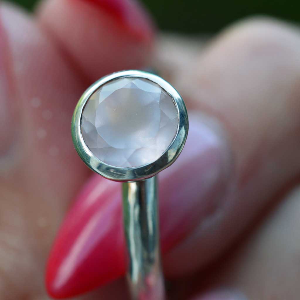 Rosenquarz facettiert Ring Silber