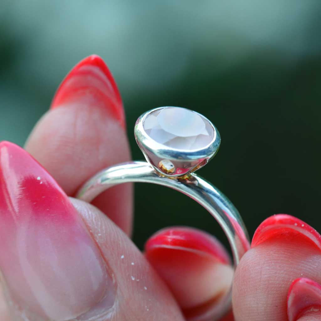 Rosenquarz facettiert Ring Silber